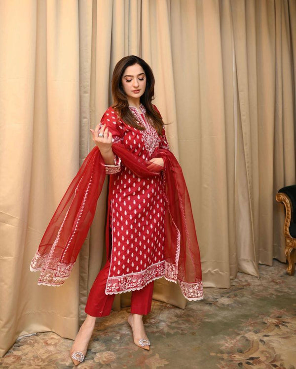 Party Wear Look Suit Set With Thread Embroidery Work