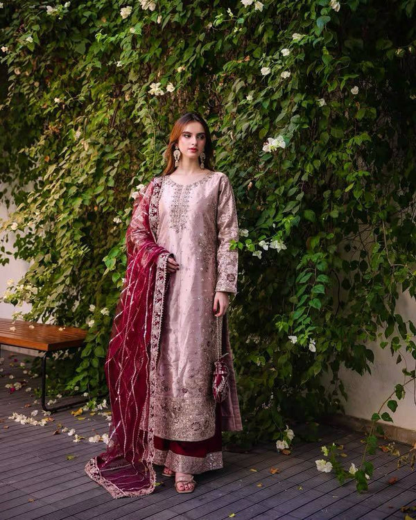 Party Wear Suit Set With Thread & Sequins Embroidery Work