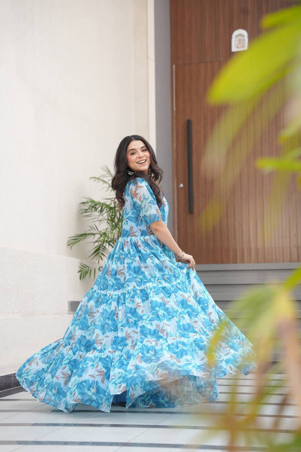 Party Wear Look Beautiful Gown With Floral Print