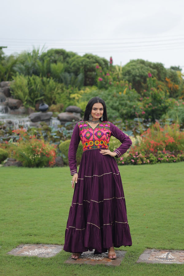 Navratri Special Gown With Kutchi Gamthi Embroidered & Mirror Hand Work