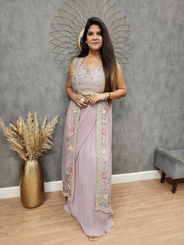 Party Wear Look Fancy Saree And Koti With Embroidery Work