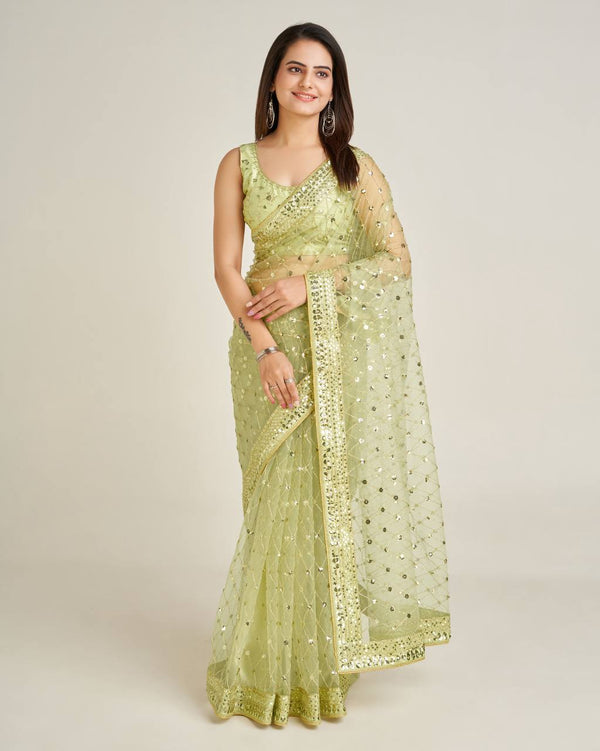 Party Wear Look Designer Saree With Sequence And Dori Work