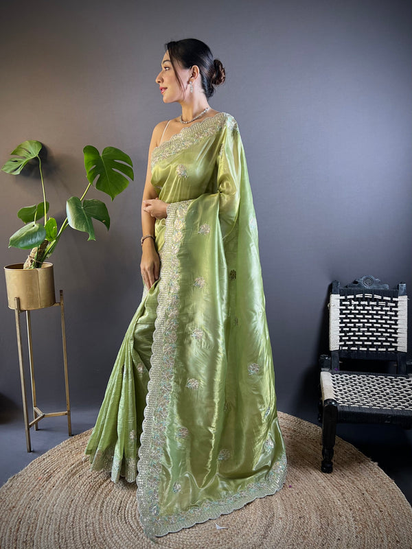 Beautiful Saree With Sequence & Multi Thread Embroidery Work