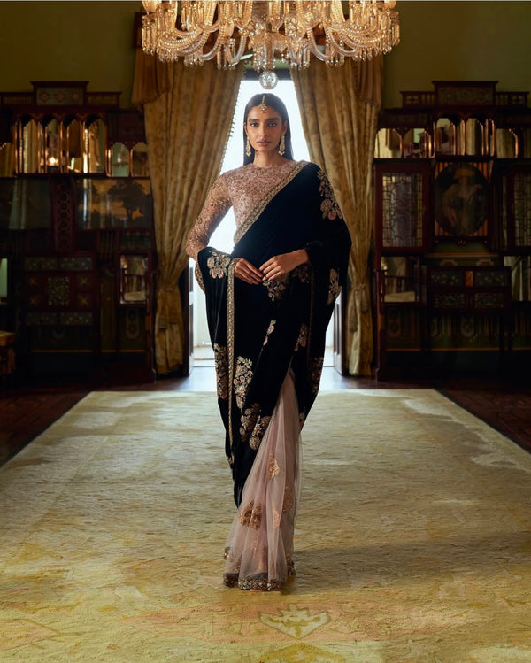 Party Wear Look Designer Saree With Sequins , Thread & Dori Work
