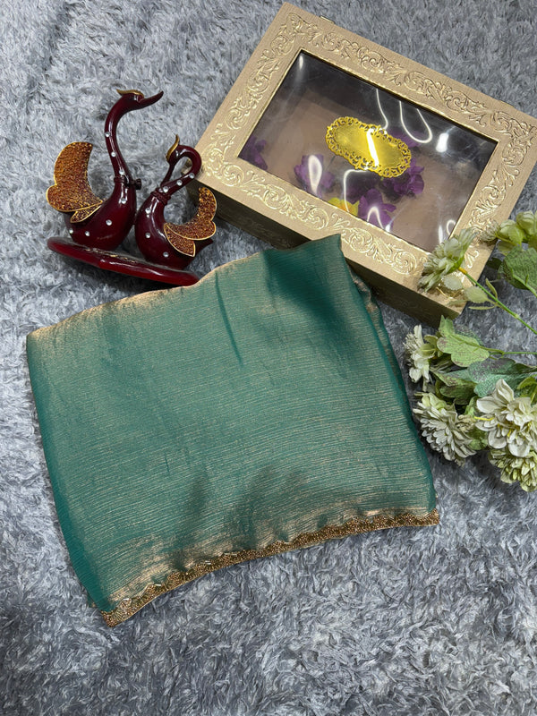 Designer Party Wear Saree With Katdana Moti Lace Border