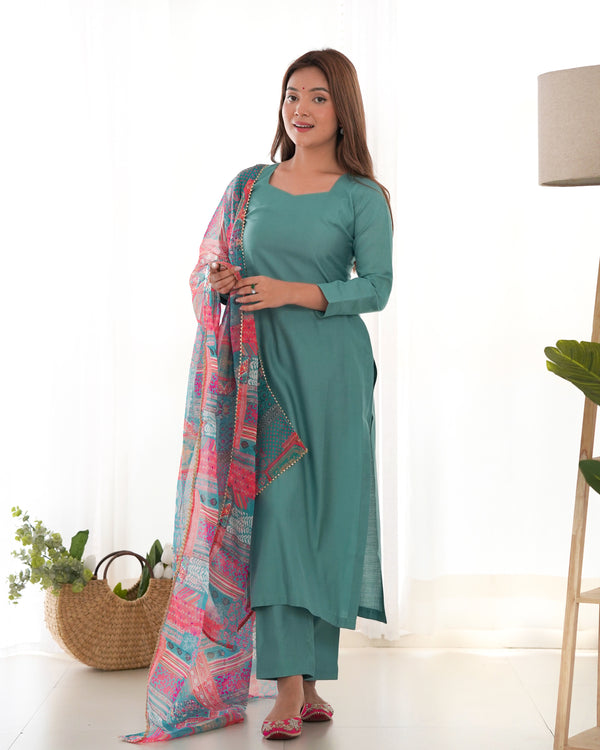 Party Wear Designer Top Pent And Dupatta  With Floral Print