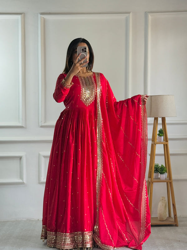 Designer Gown Pent & Dupatta With Embroidery Sequence Work