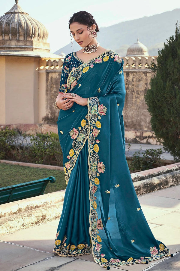 Designer Saree With Embroidery Multi Treads , Coding & Sequins Work