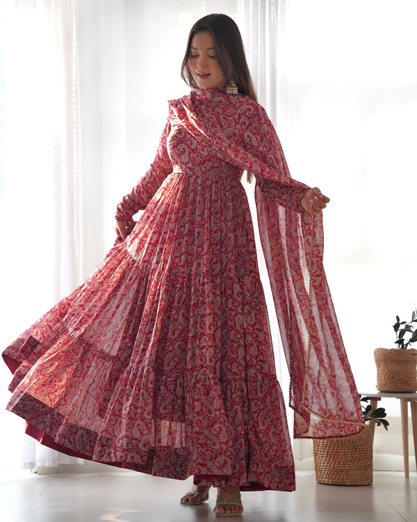 Party Wear Beautiful Anarkali Gown, Pent And Dupatta