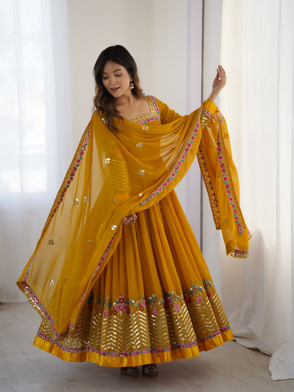 Designer Party Wear Look Gown-Dupatta in Multi Thread Embroidery Sequence Work