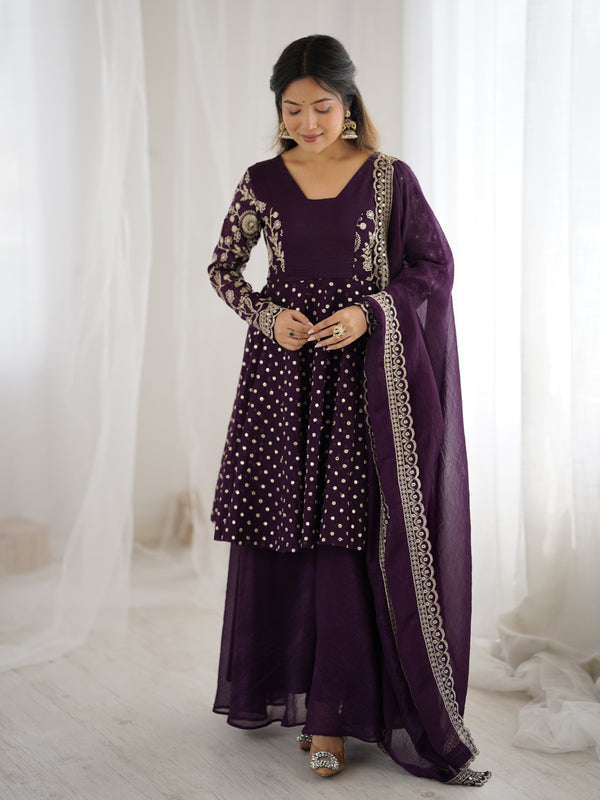 Party Wear Look Suit Set With Embroidery Sequence Work