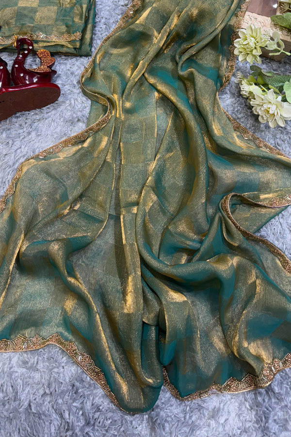 Designer Party Wear Saree With Moti Lace Border