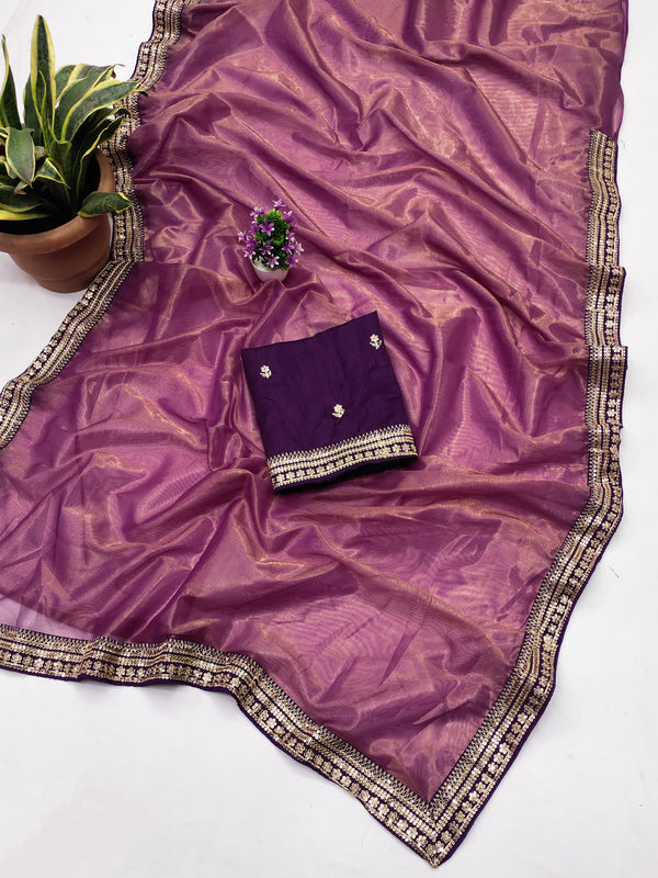 Party Wear Saree With Embroidery Codding & Sequins Work Border
