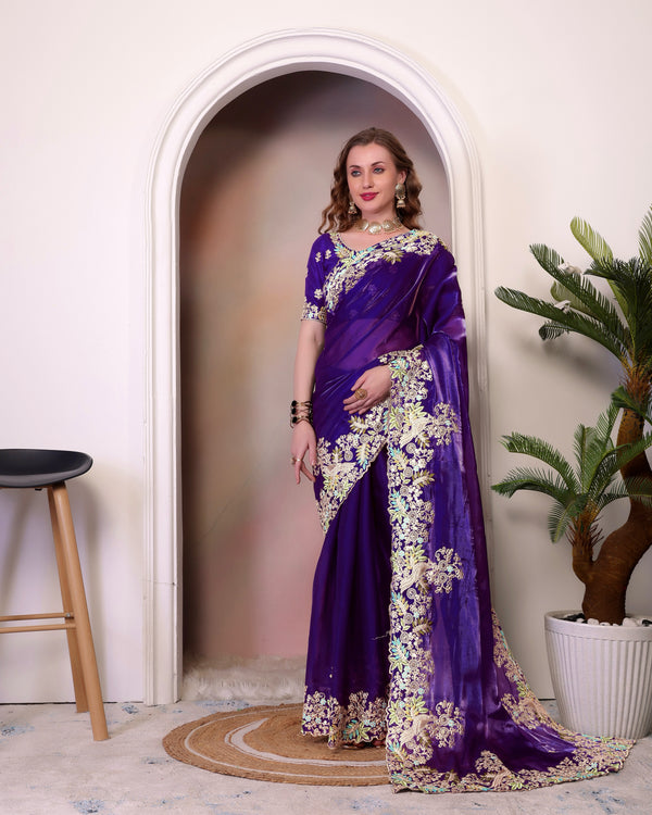 Party Wear Designer Saree With Embroidery Work
