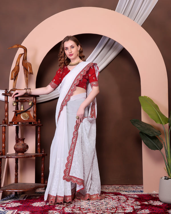 Party Wear Beautiful Saree With Embroidery Sequins Work