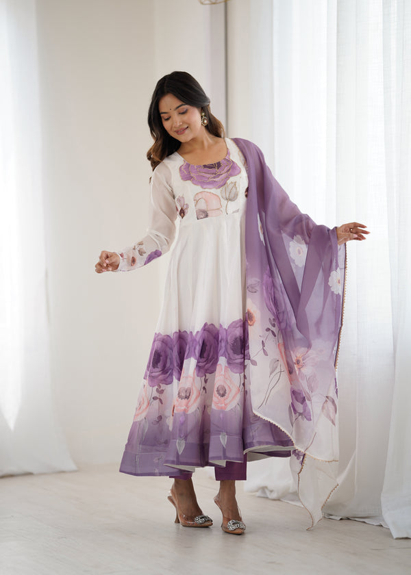 Party Wear Look Organza Anarkali Gown With Floral Print