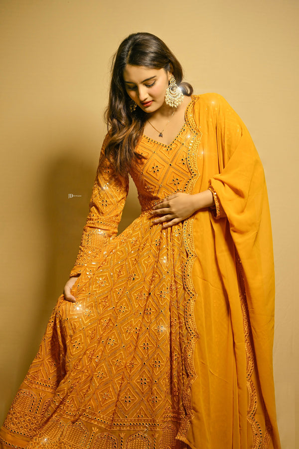 Beautiful Party Wear Anarkali Gown, Pent And Dupatta