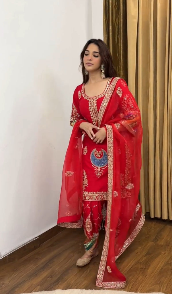 Designer Party Wear Suit Set With Sequence Embroidery Work