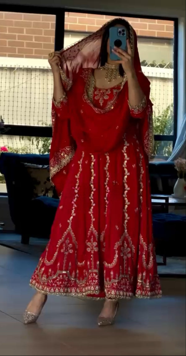 Party Wear Look Anarkali Gown With Sequence And Embroidery Work