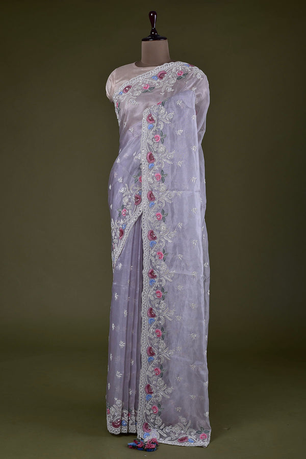 Party Wear Saree With Embroidery Treads, Coding & Sequins Work