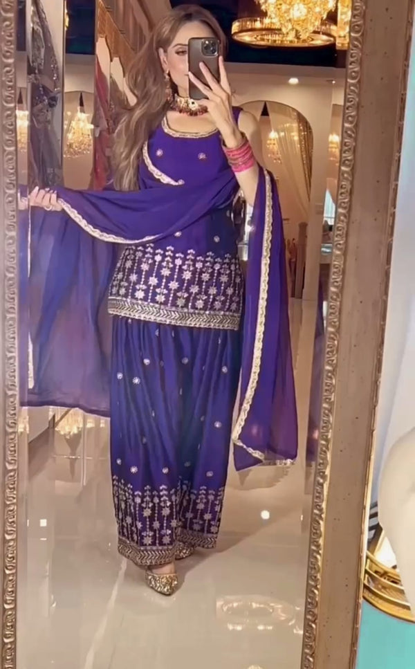 Designer Party Wear Look Top ,Dhoti Salwar and Dupatta