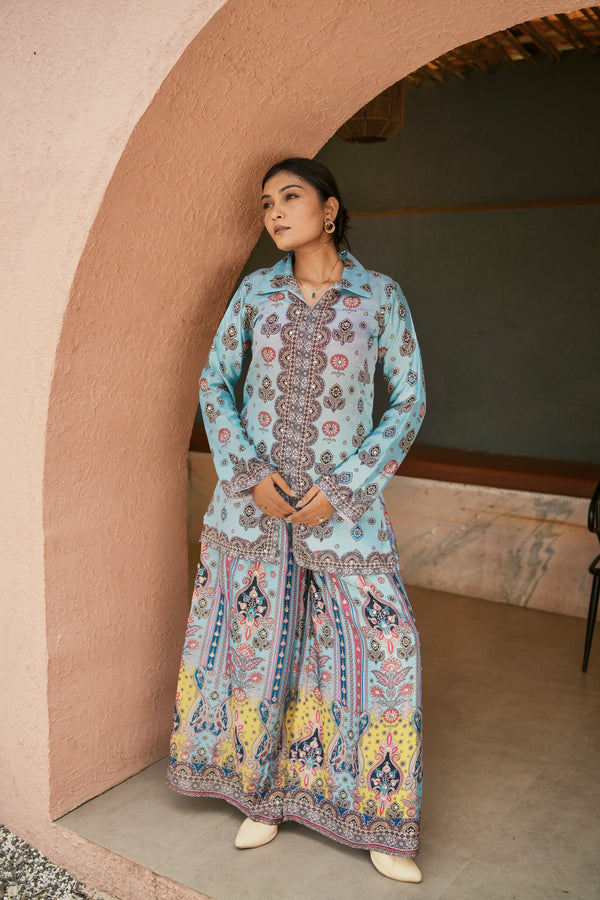 Designer Co-ord Set With Digital Print And Real Mirror Work