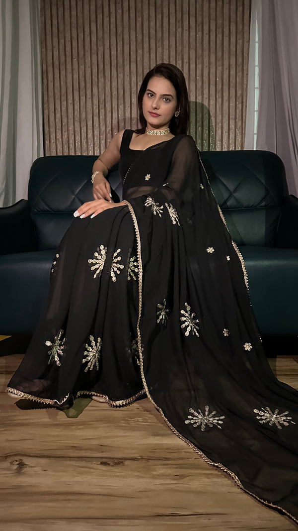 Party Wear Designer Saree  With Zari Embroidery Work