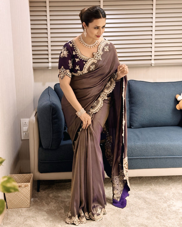 Party Wear Designer Saree With Zari Embroidery Work