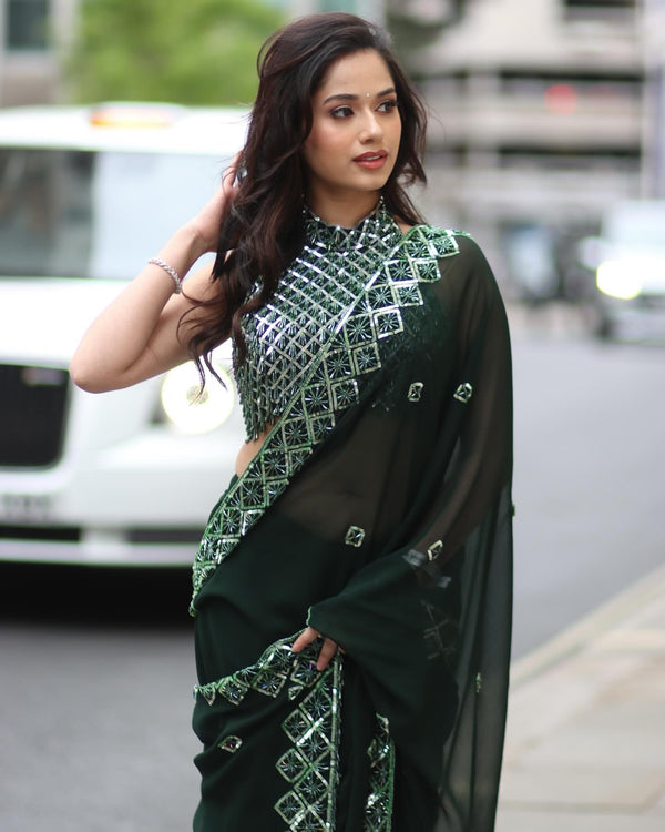 Party Wear Saree With Beautiful Sequence Embroidery Work