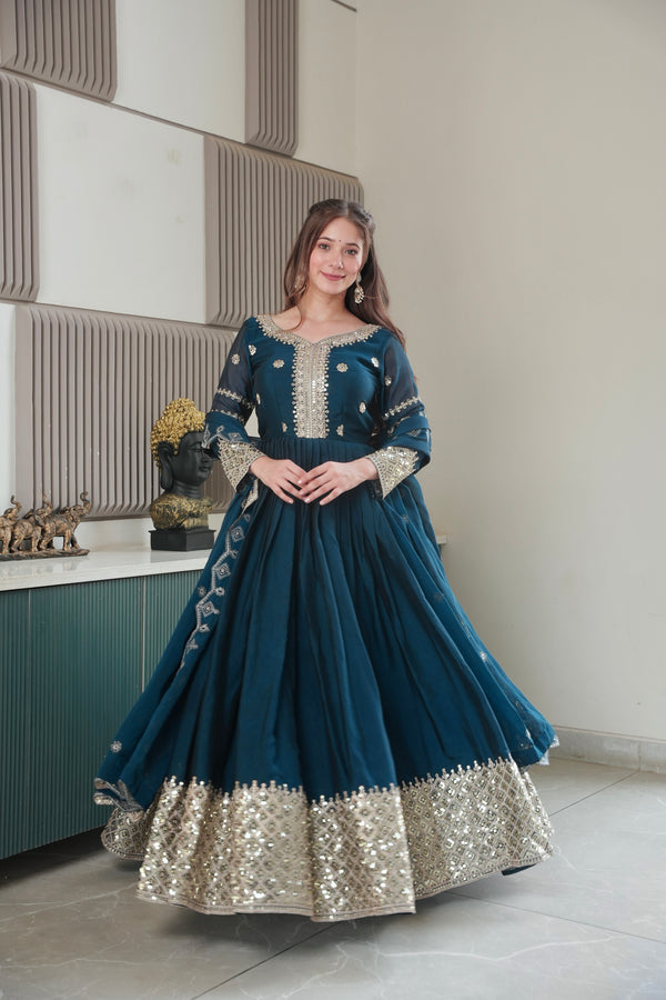 Party Wear Look Gown With Embroidery Codding & Sequins Work