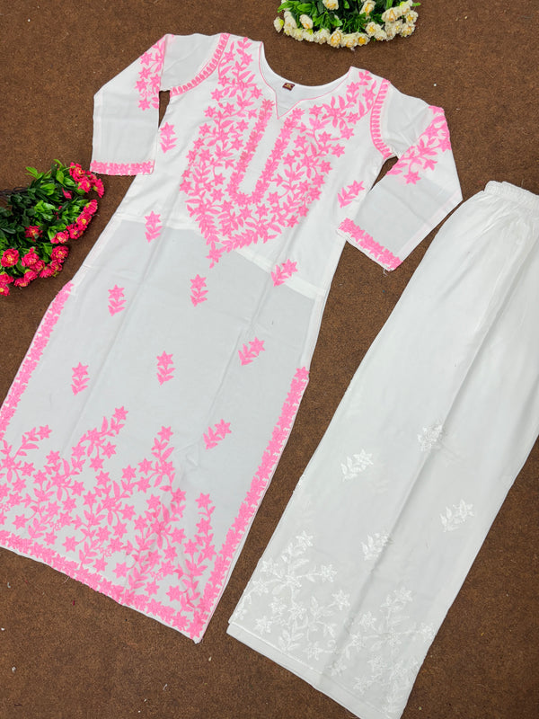 Beautiful Top Bottom And Plazzo With Stitched Work
