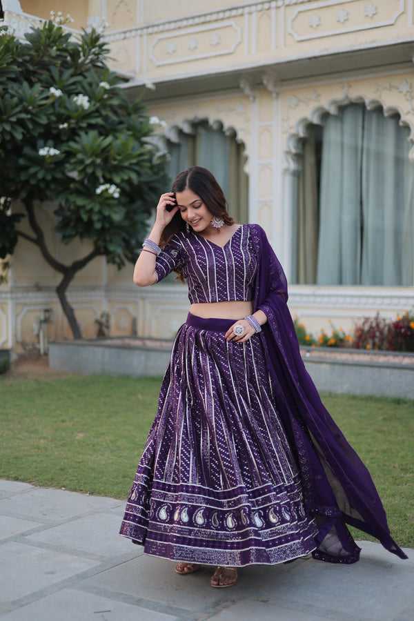 Purple Faux Blooming With Heavy Sequins Zari Embroidered work  Lehenga Choli