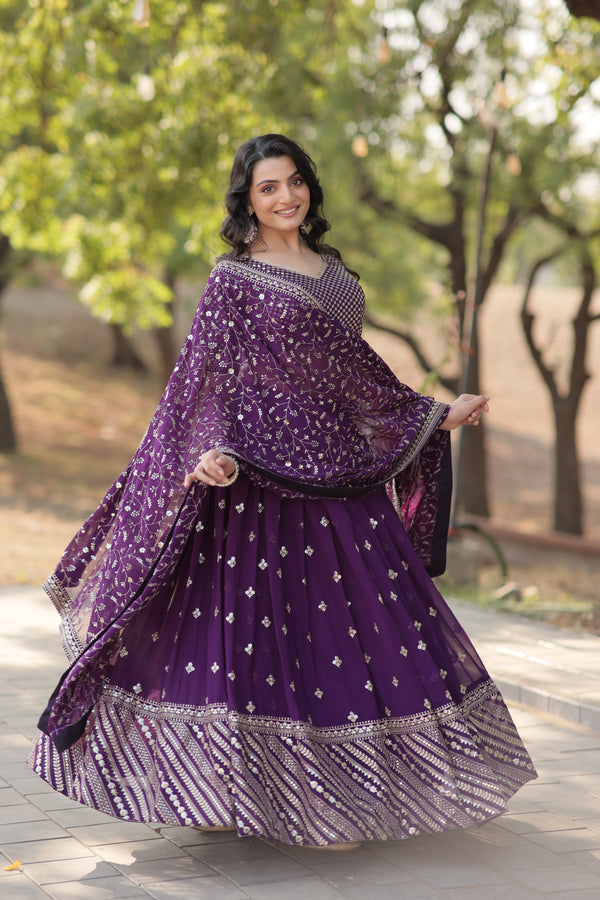 Amazing  Wine  Faux Blooming With Heavy Sequins  Lehenga Choli