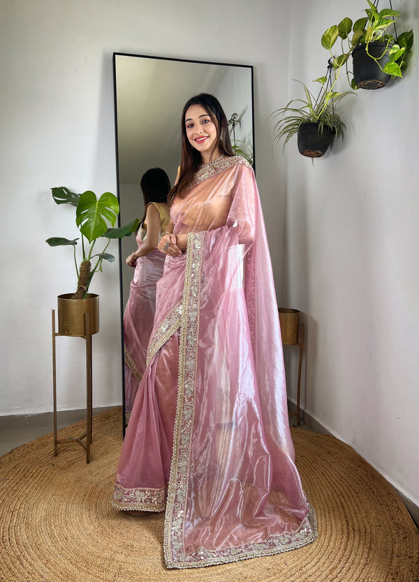Designer Party Wear Look Saree With Real Mirror Work