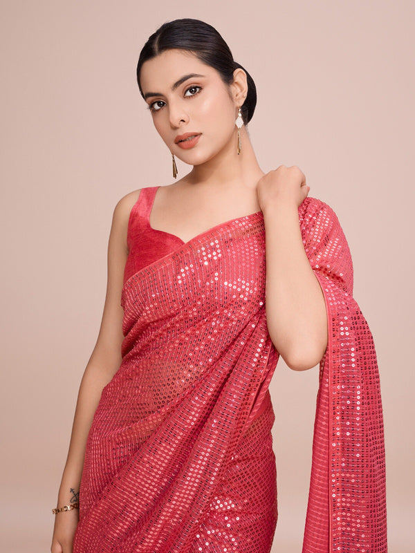 Party Wear Designer Saree With Sequence Work By Fabzonefabindia